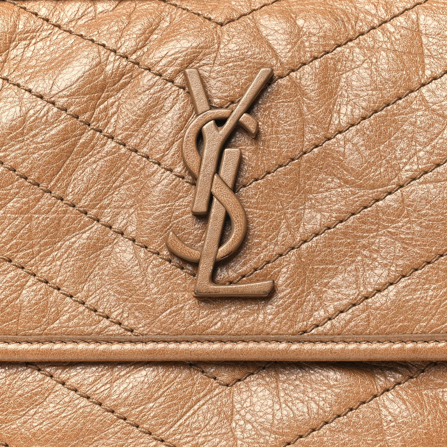 Crinkled Calfskin Matelasse Monogram Medium Niki Chain Satchel Natural Tan
