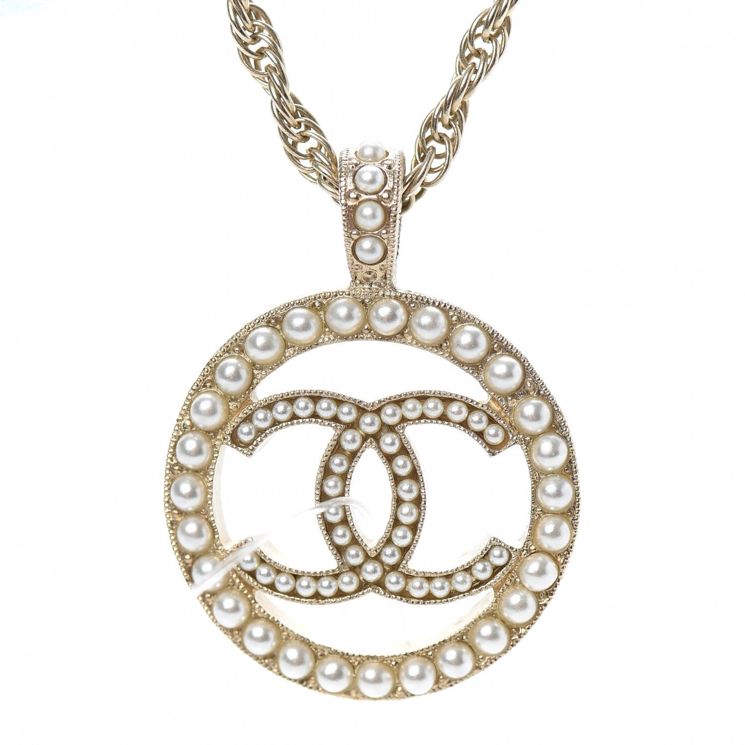 Chanel Pearl CC Round Pendant Necklace Gold 4 of 5