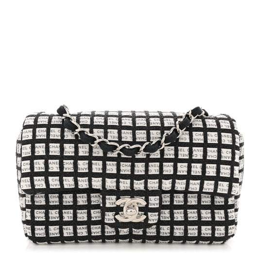 Ribbon Tweed Mini Rectangular Flap Black Ivory