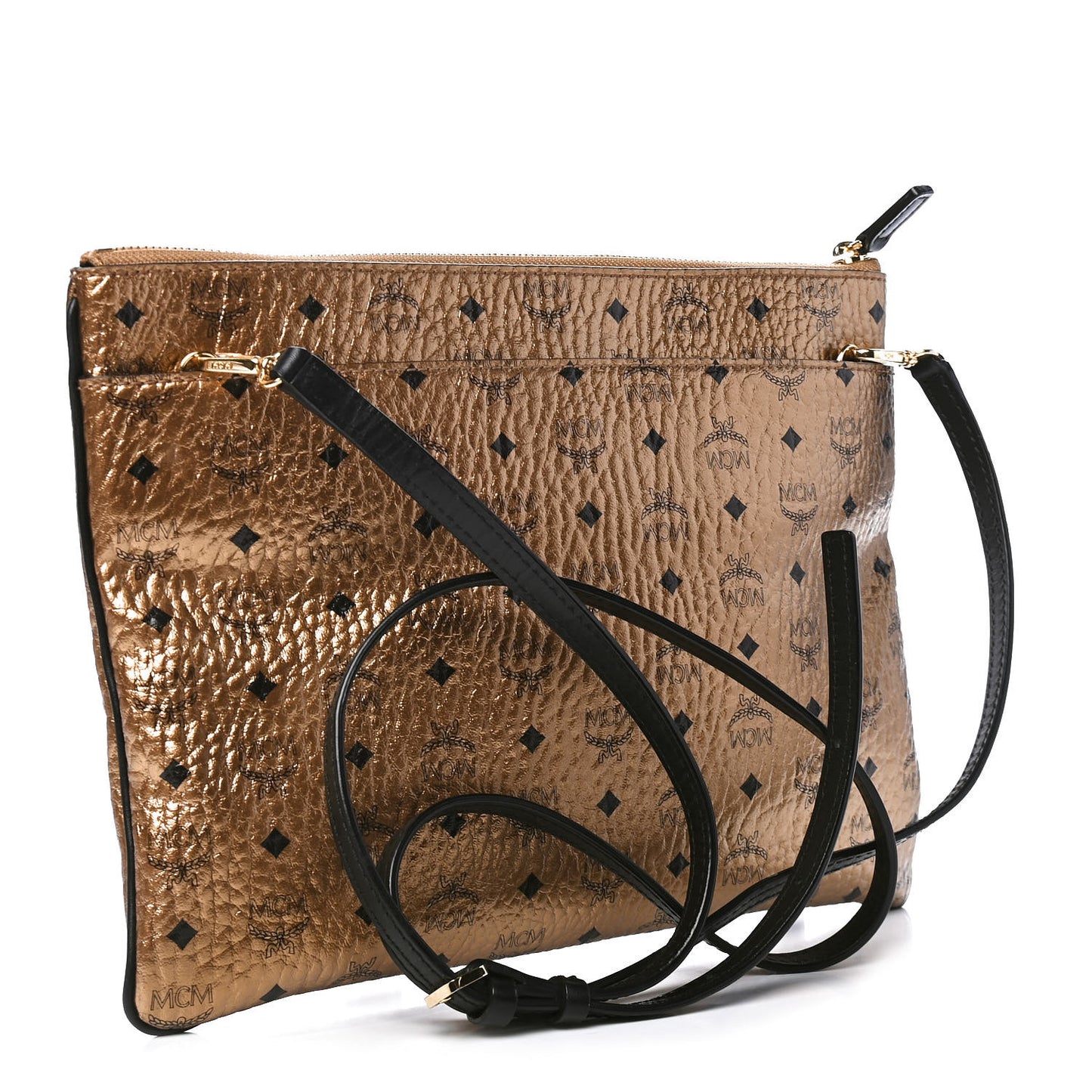 Metallic Visetos Medium Crossbody Pouch Gold