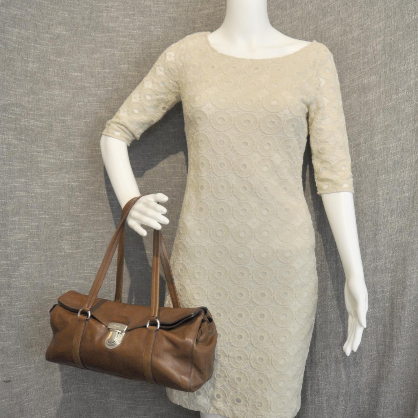 Leather Easy Foldover Pushlock Satchel Brown