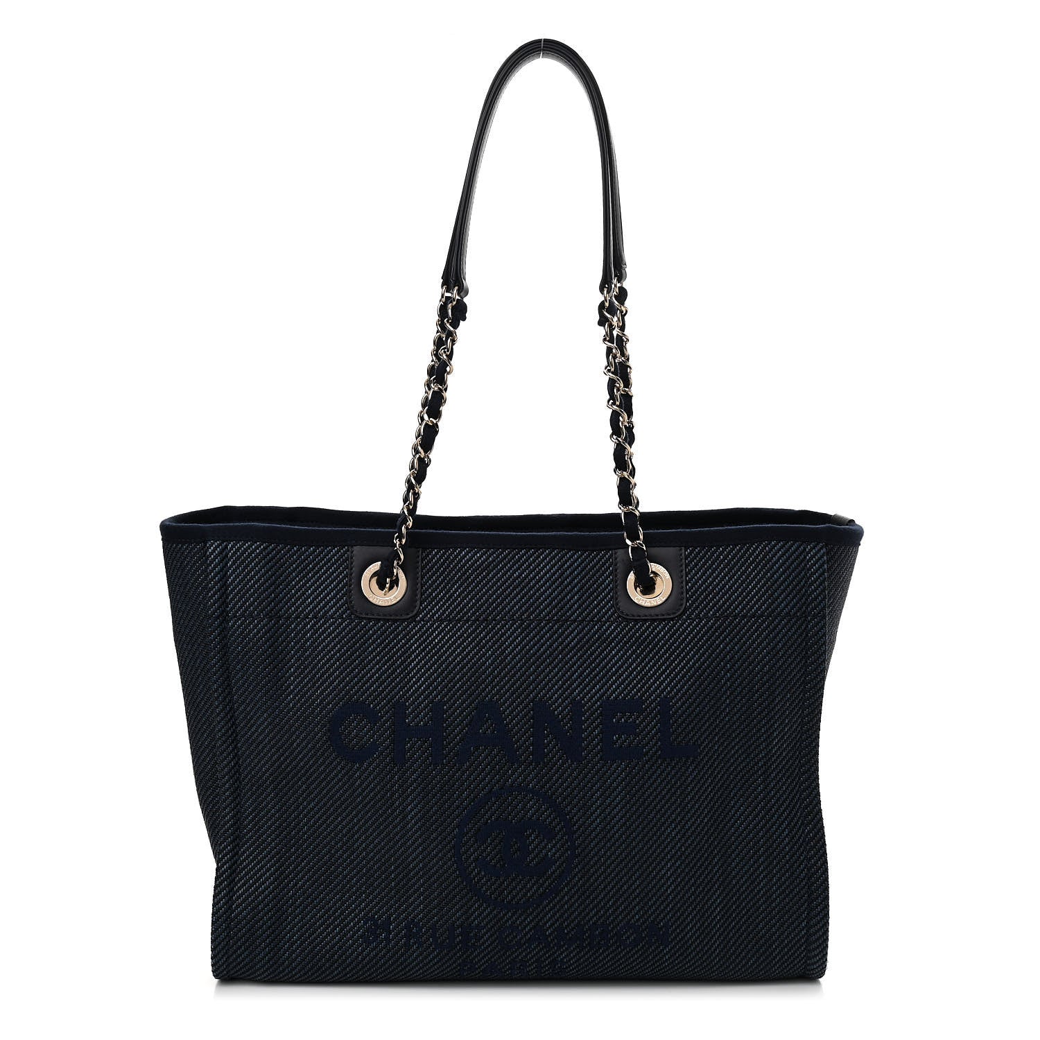 Chanel Mixed Fibers Small Deauville Tote Navy Blue 1 of 11