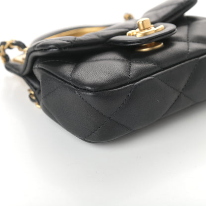 Chanel Calfskin Quilted Lady Handle Flap Card Holder With Chain Black 10 of 11