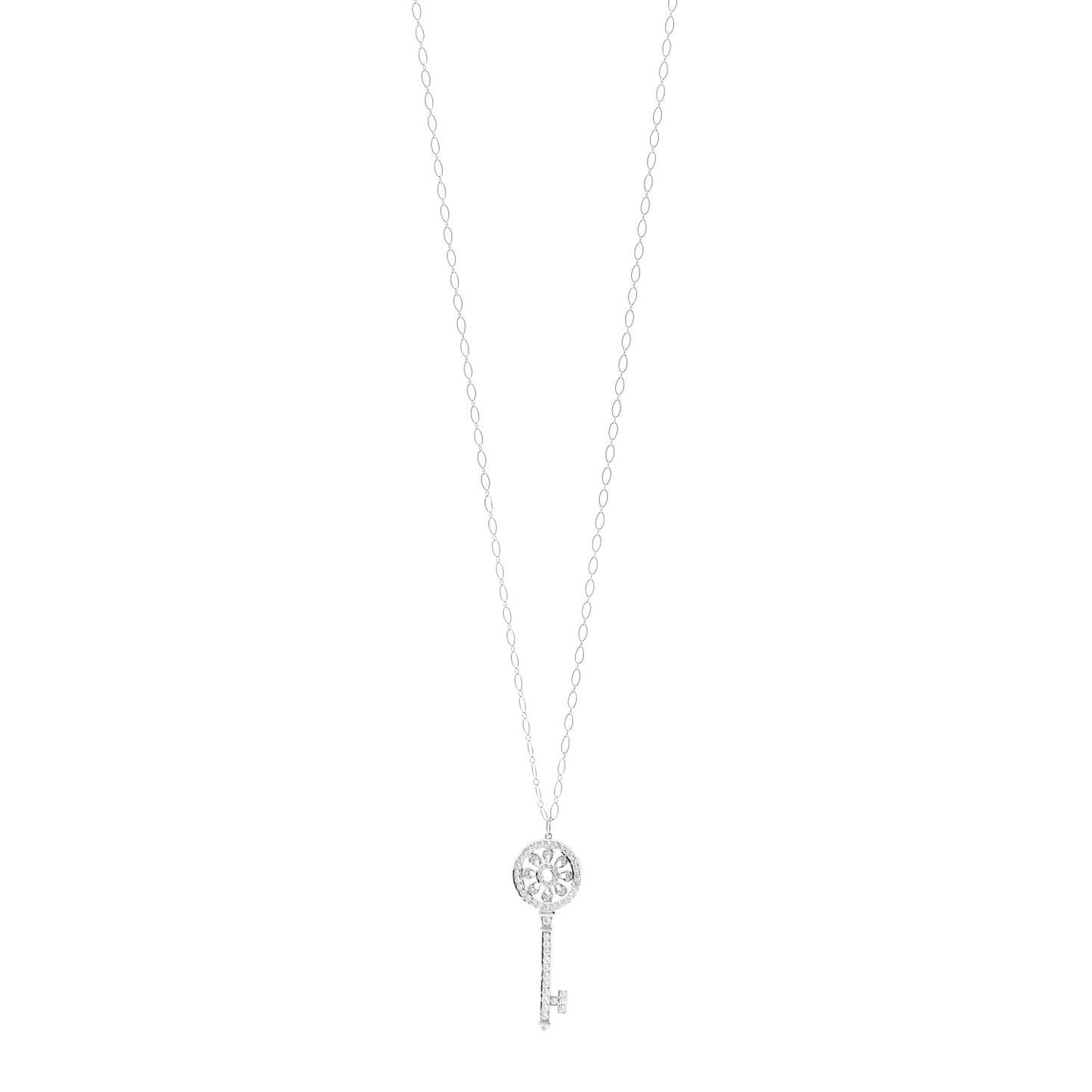 Platinum 18K White Gold Diamond 1.17ctw Petals Key Pendant Necklace