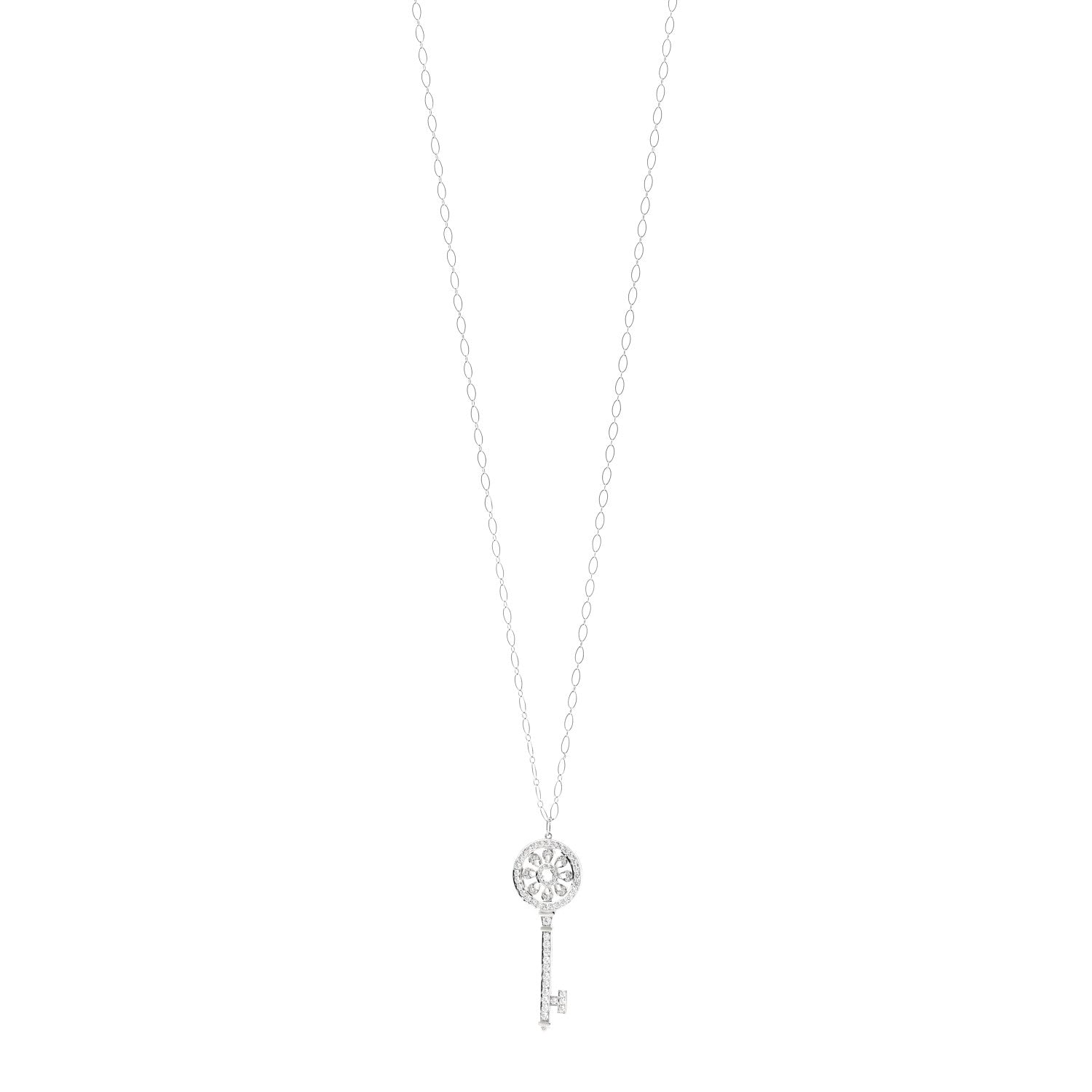 Tiffany Platinum 18K White Gold Diamond 1.17ctw Petals Key Pendant Necklace 1 of 5