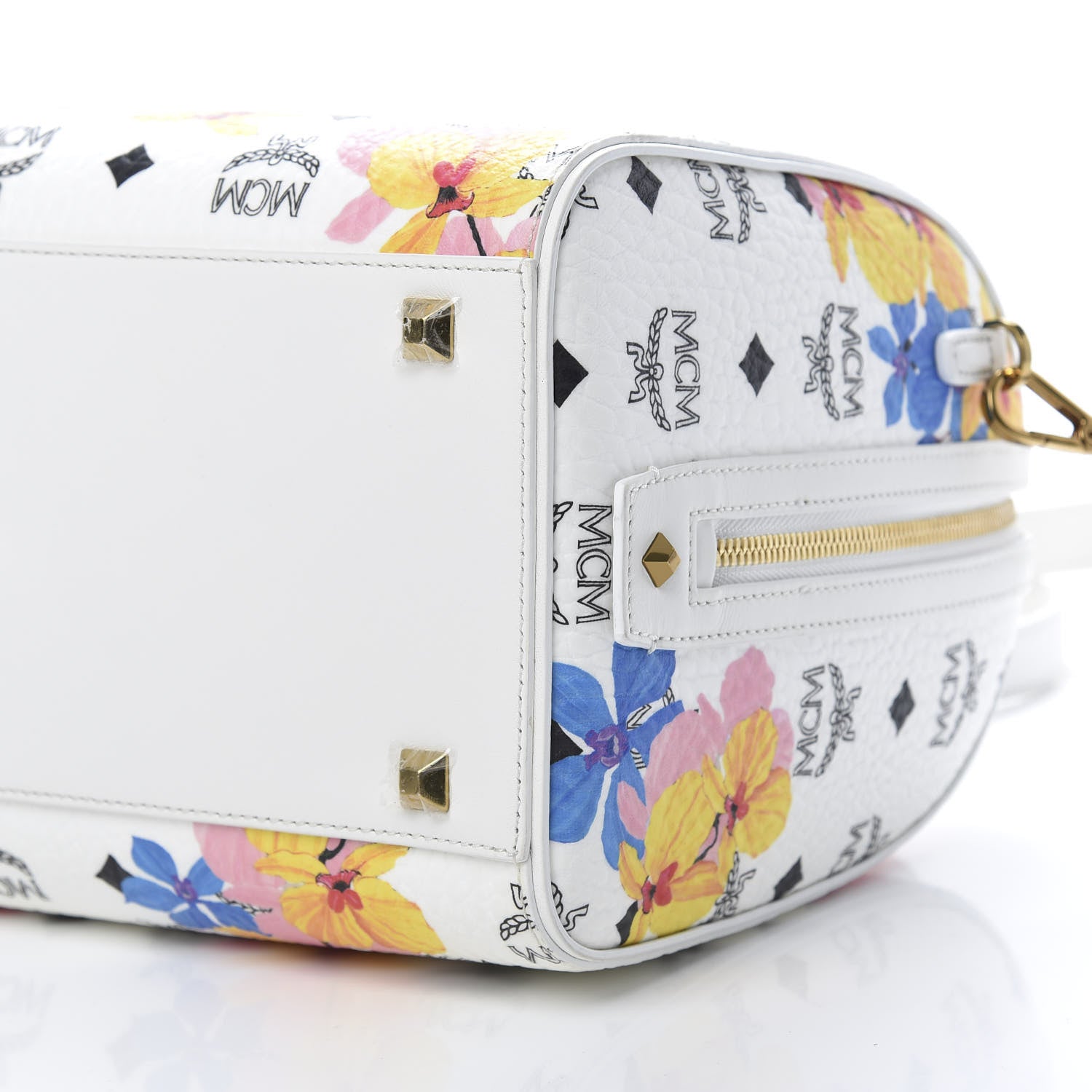 MCM Visetos Floral Print Boston Bag White 10 of 10