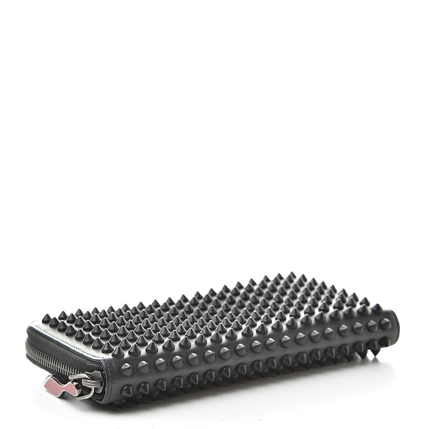 Calfskin Panettone Spiked Zip Around Wallet Black