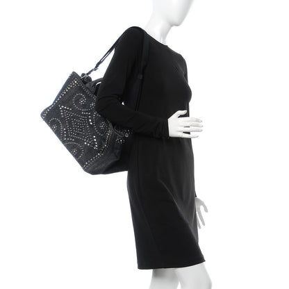 Prada Denim Crystal Studded Canapa Tote Black 2 of 9