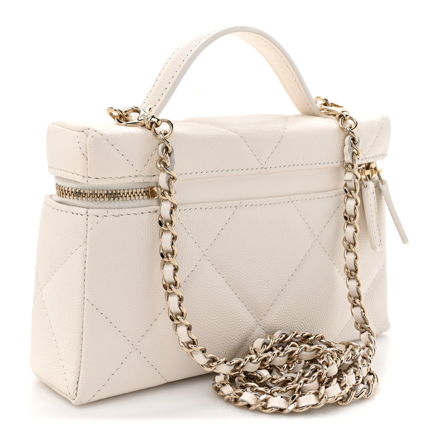 Caviar Quilted Top Handle Slim Vanity With Chain White