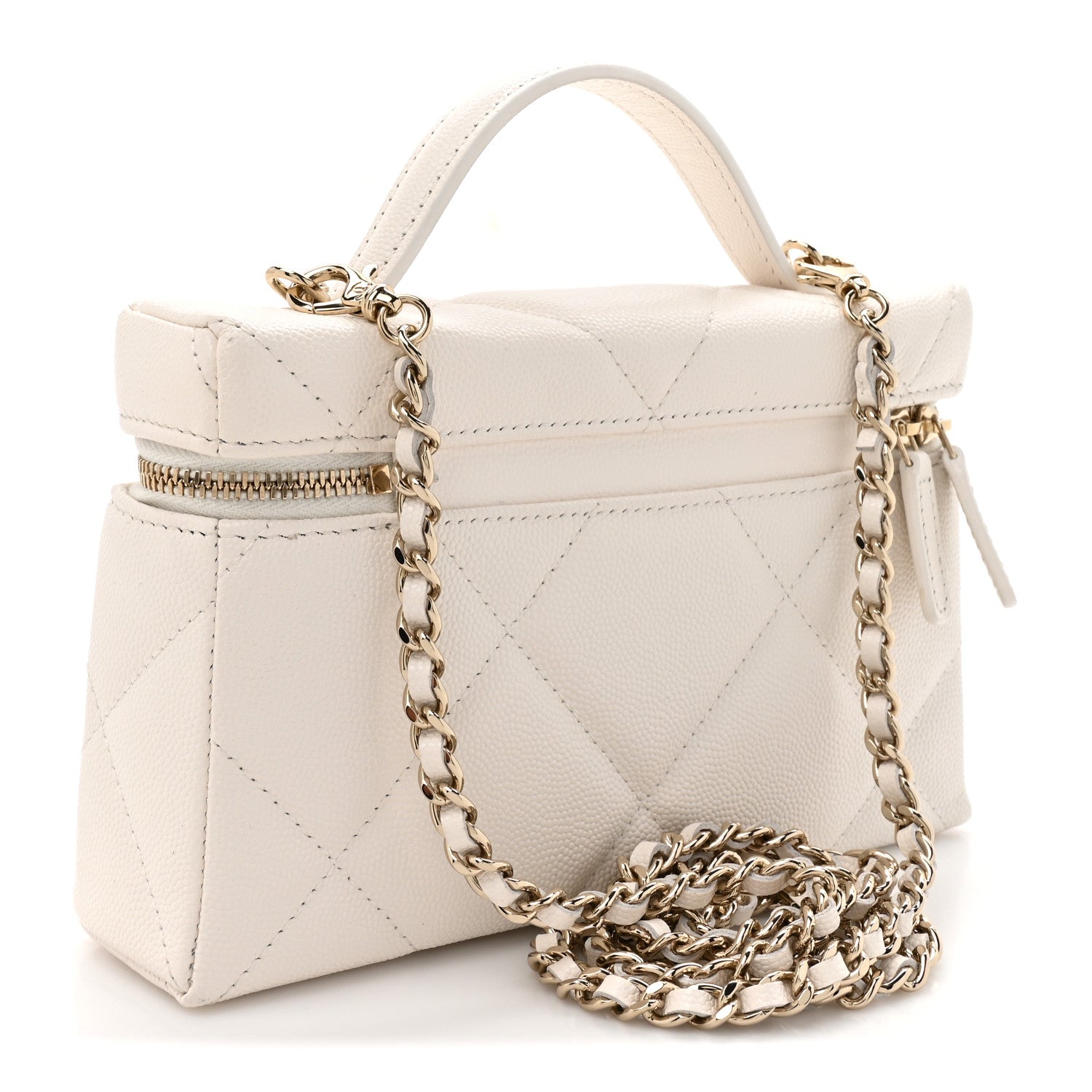 Chanel Caviar Quilted Top Handle Slim Vanity With Chain White 3 of 13