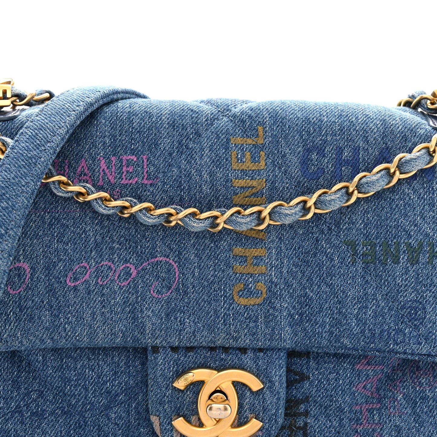 Denim Quilted Mini Denim Mood Rectangular Flap Blue Multicolor