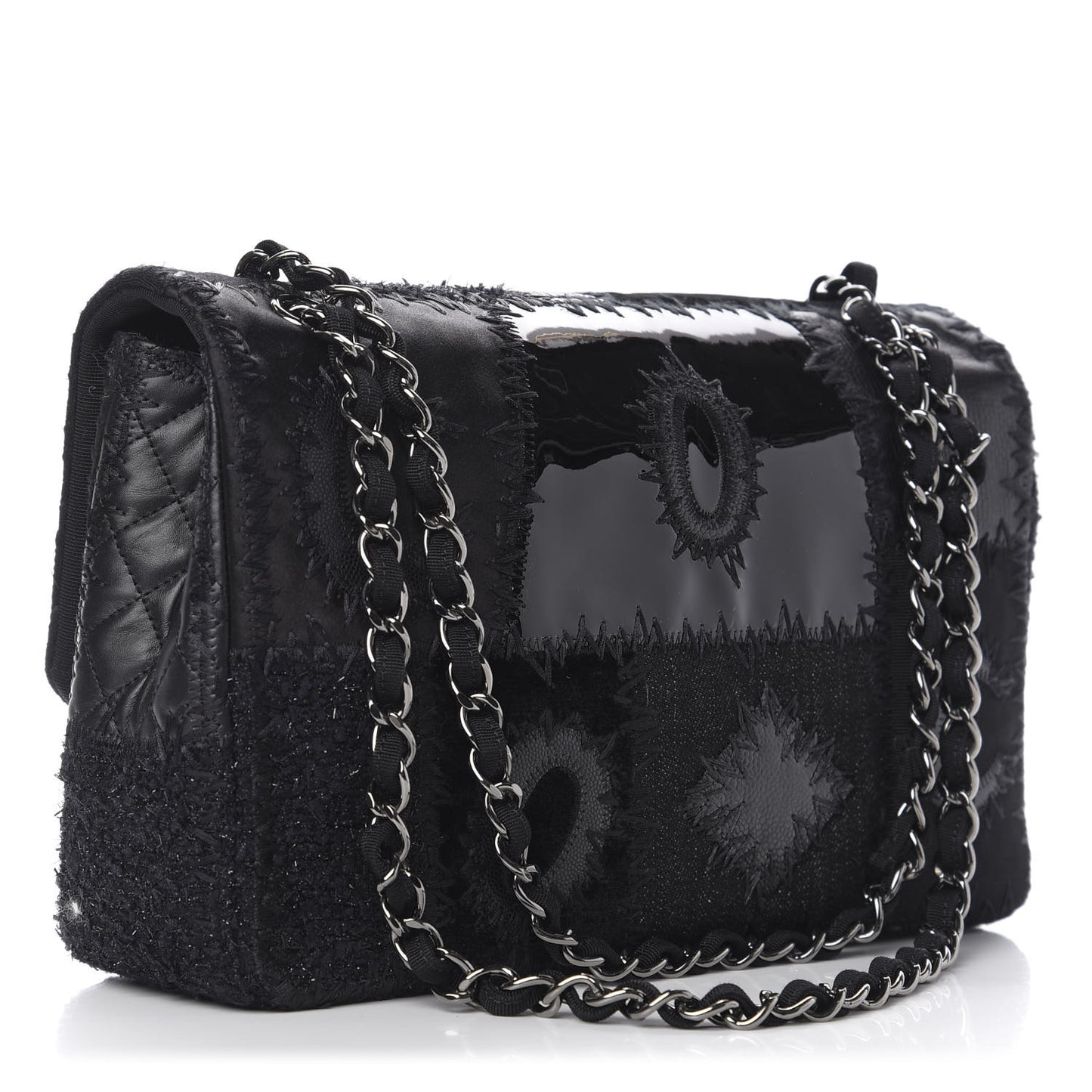 Tweed Patchwork Jumbo Single Flap Black