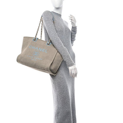 Chanel Mixed Fibers Calfskin Medium Deauville Tote Grey Light Blue 2 of 12