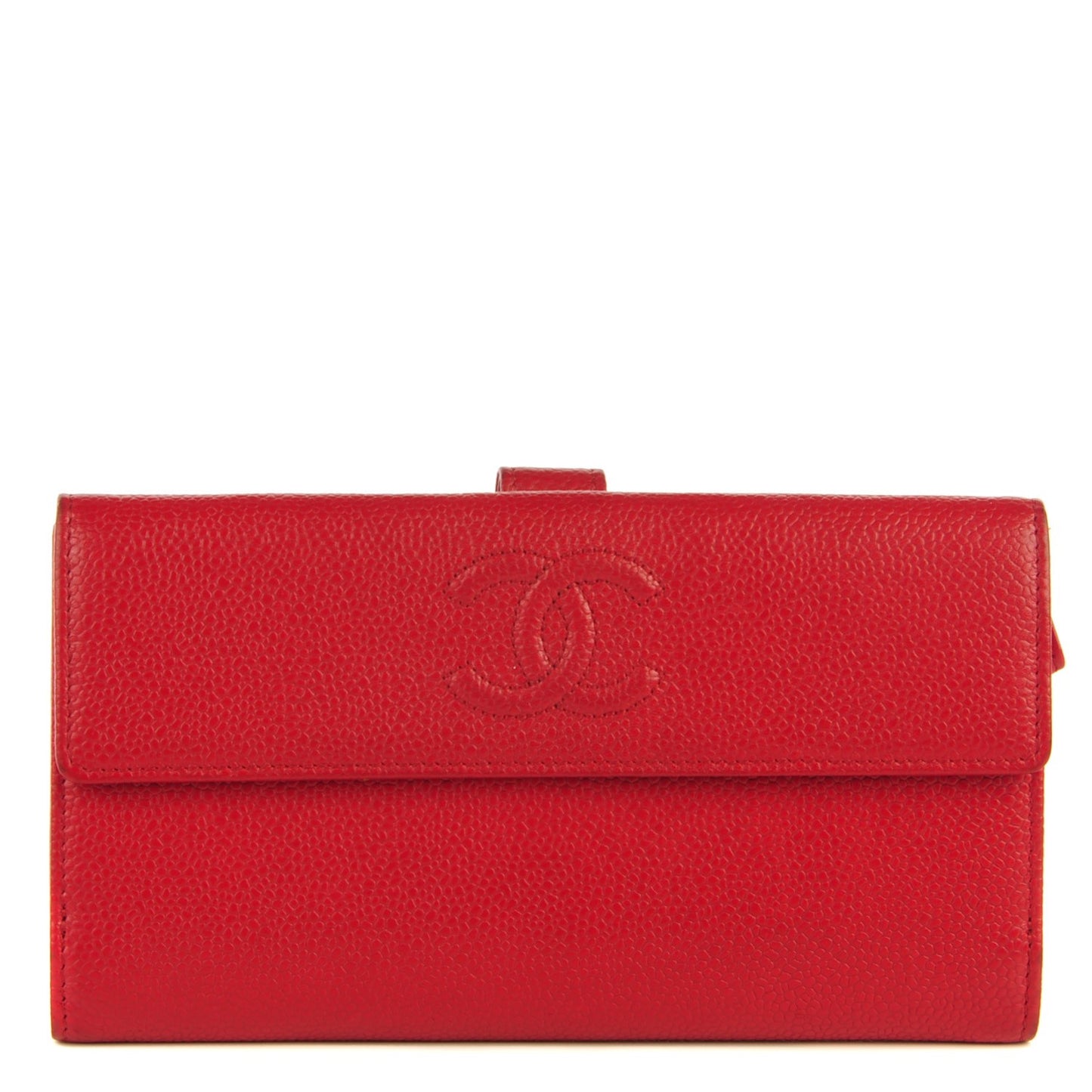 Caviar CC Long Flap French Wallet Red