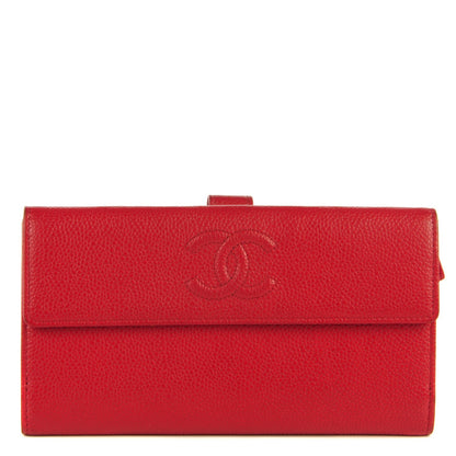 Chanel Caviar CC Long Flap French Wallet Red 1 of 8