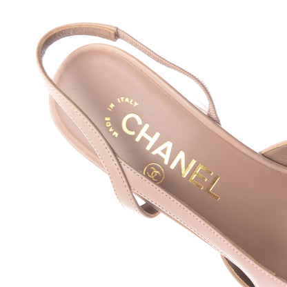 Chanel Glazed Calfskin Cap Toe CC Slingback Pumps 36 Beige Pink 8 of 11