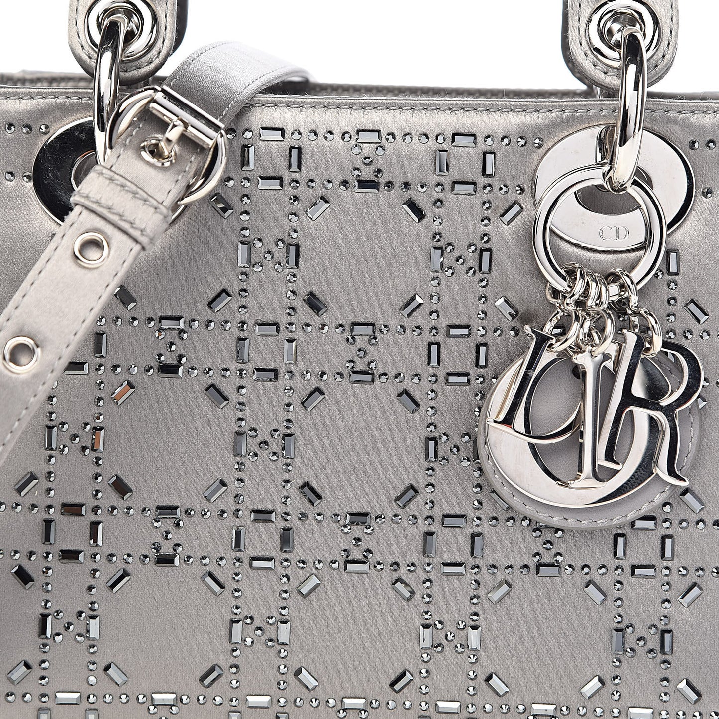 Satin Crystal Cannage Mini Lady Dior Gray