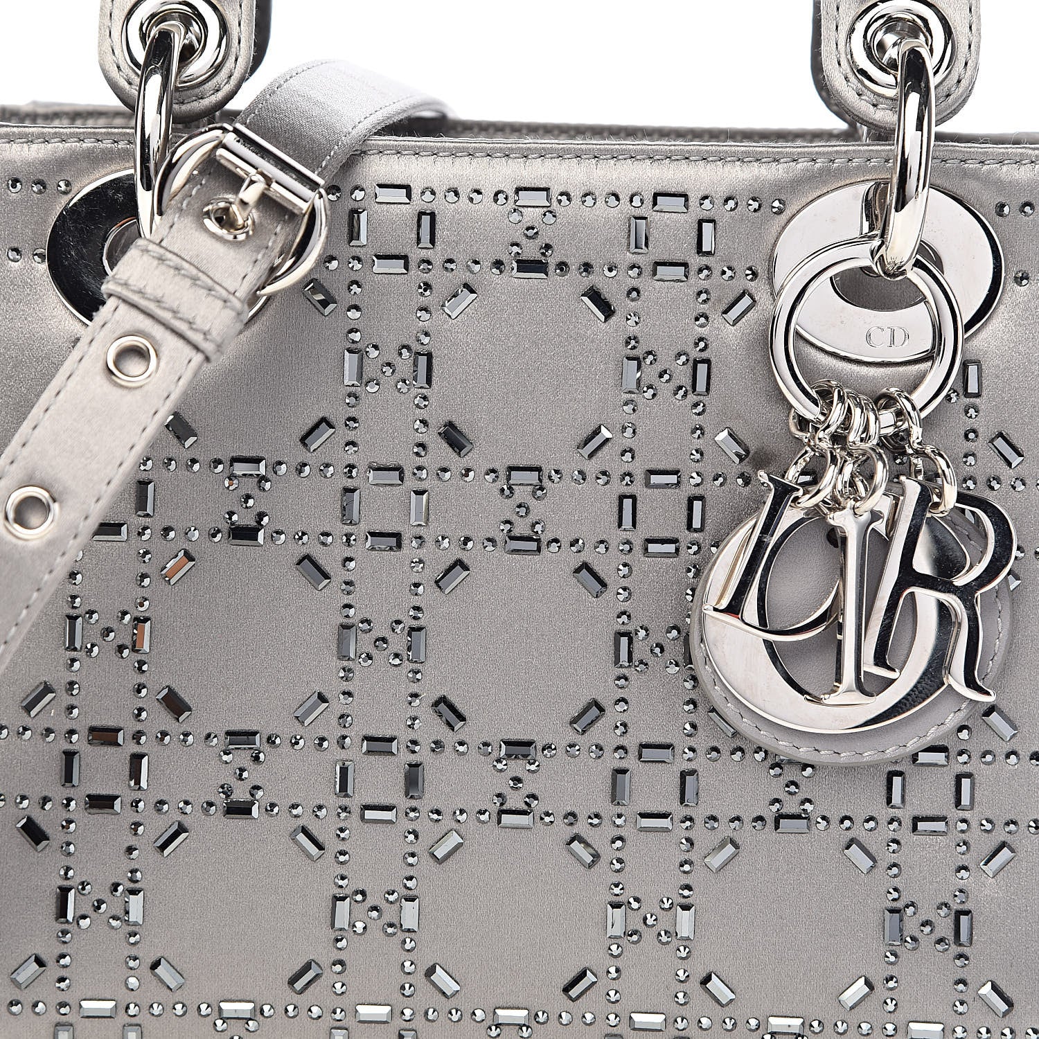 Christian Dior Satin Crystal Cannage Mini Lady Dior Gray 9 of 11