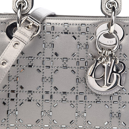 Christian Dior Satin Crystal Cannage Mini Lady Dior Gray 9 of 11
