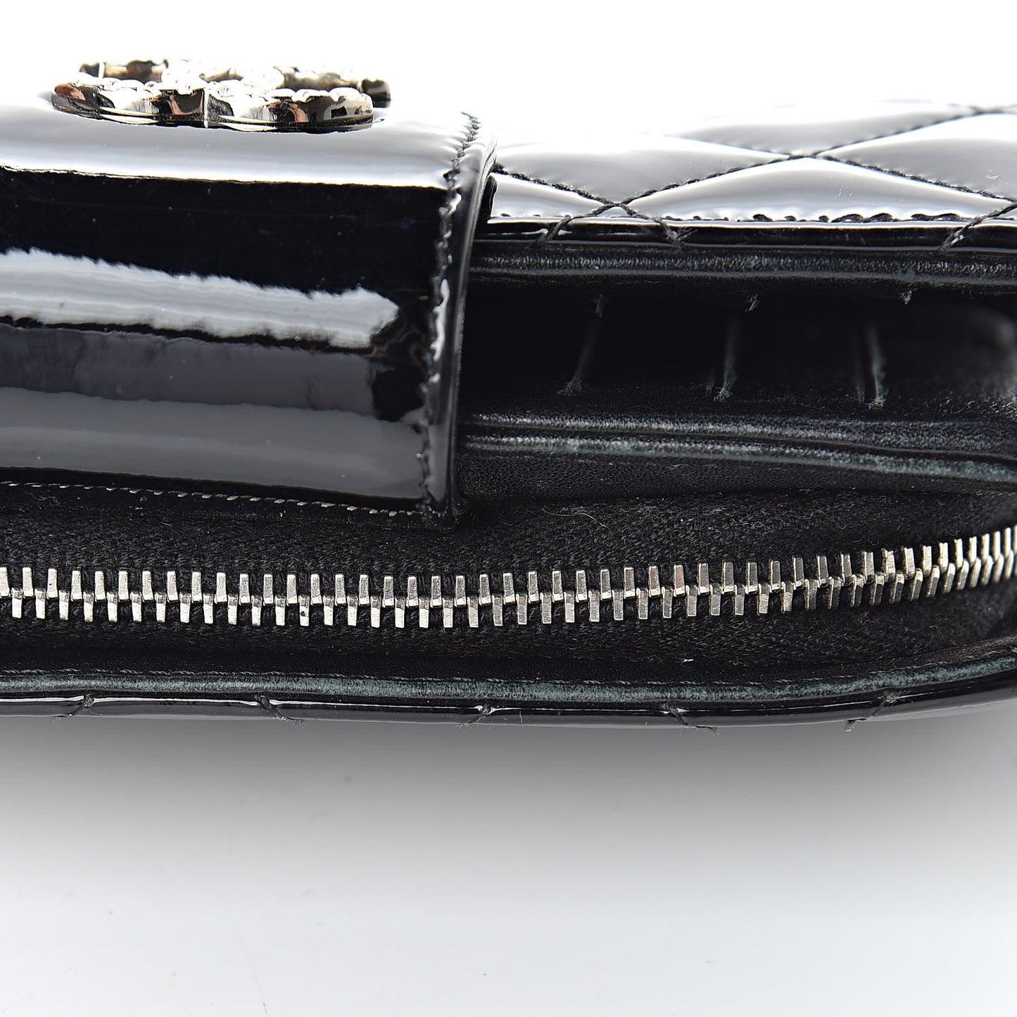 Patent Quilted Brilliant Zipped Pocket Wallet Black
