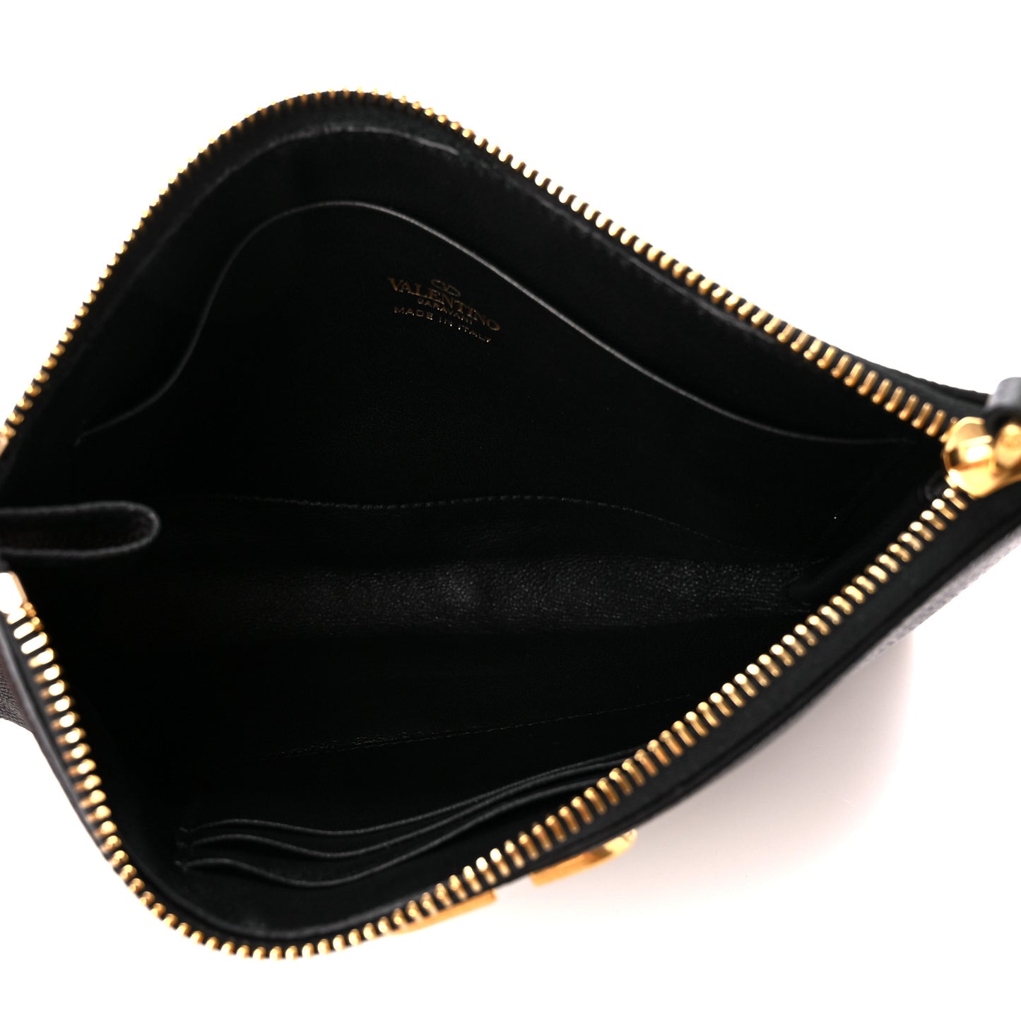 Grained Calfskin Vlogo Zip Wristlet Pouch Black