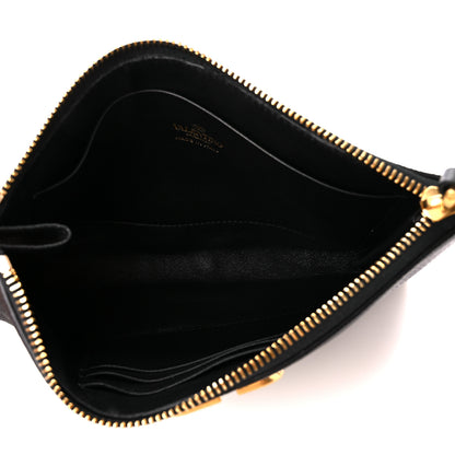Valentino Garavani Grained Calfskin Vlogo Zip Wristlet Pouch Black 5 of 9