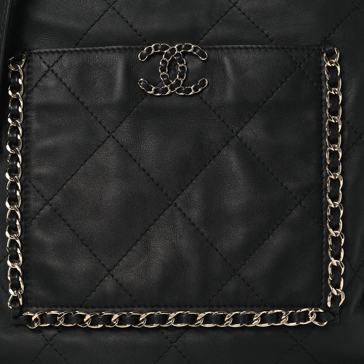 Chanel Calfskin Quilted Chain Flat Tote Black 8 of 10