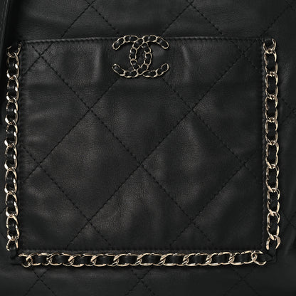 Chanel Calfskin Quilted Chain Flat Tote Black 8 of 10