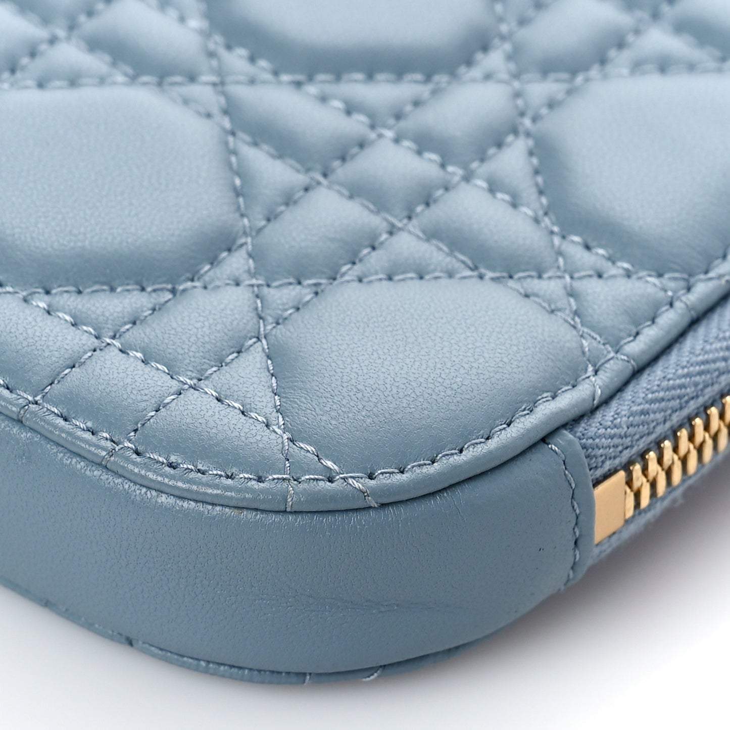 Lambskin Cannage Lady Dior Phone Holder Cloud Blue