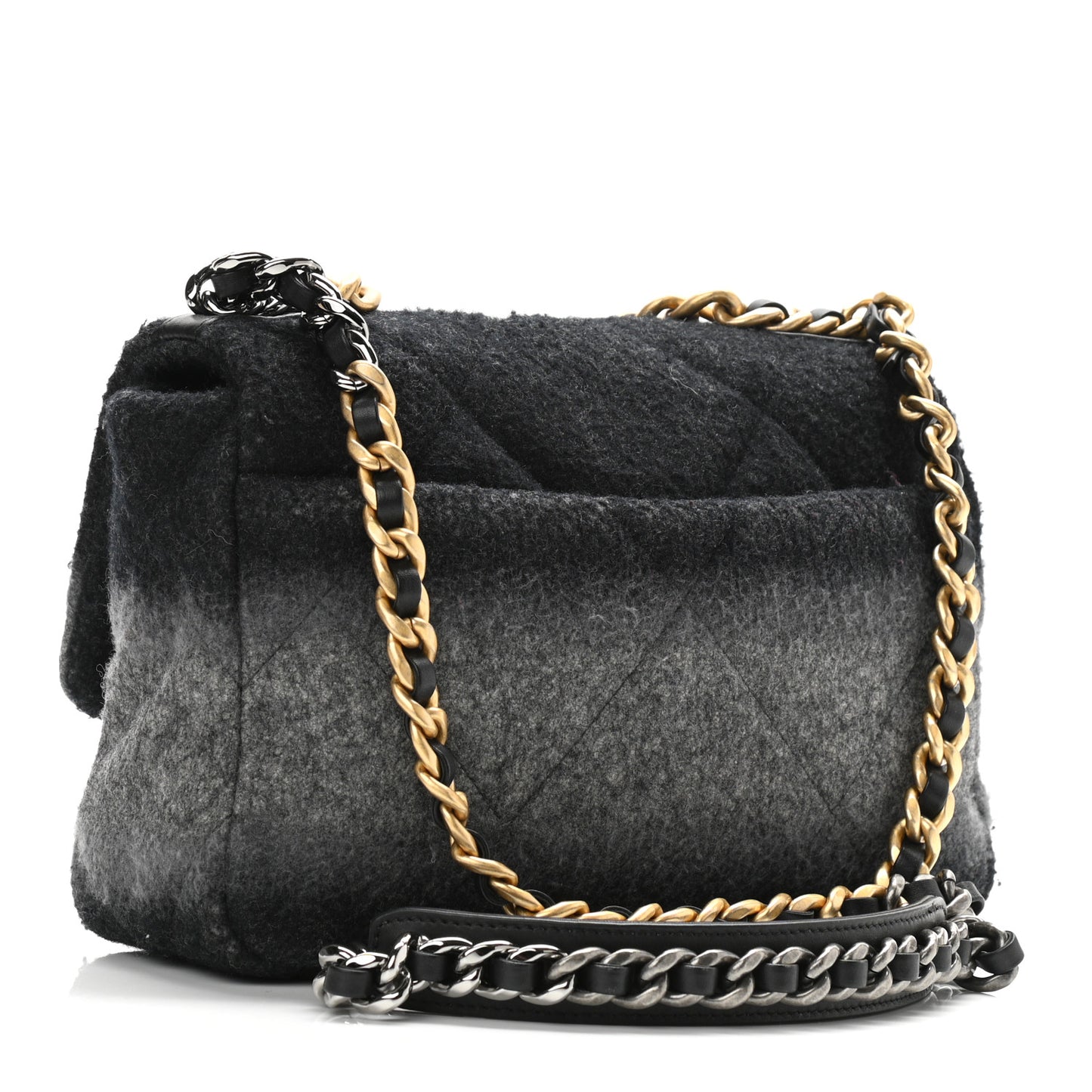 Wool Quilted Medium Chanel 19 Flap Black Grey