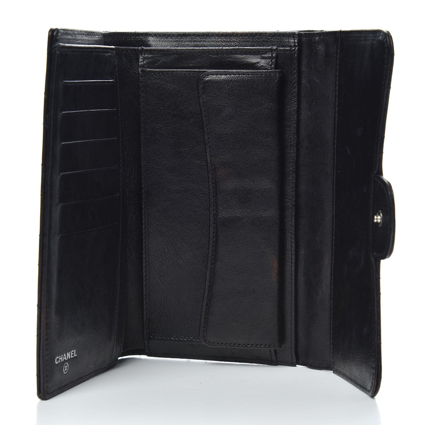 Calfskin Quilted Large Flap Wallet Black