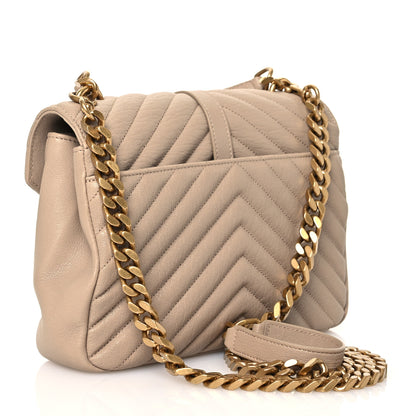 Saint Laurent Sheepskin Matelasse Chevron Monogram Medium College Bag Dark Beige 3 of 14