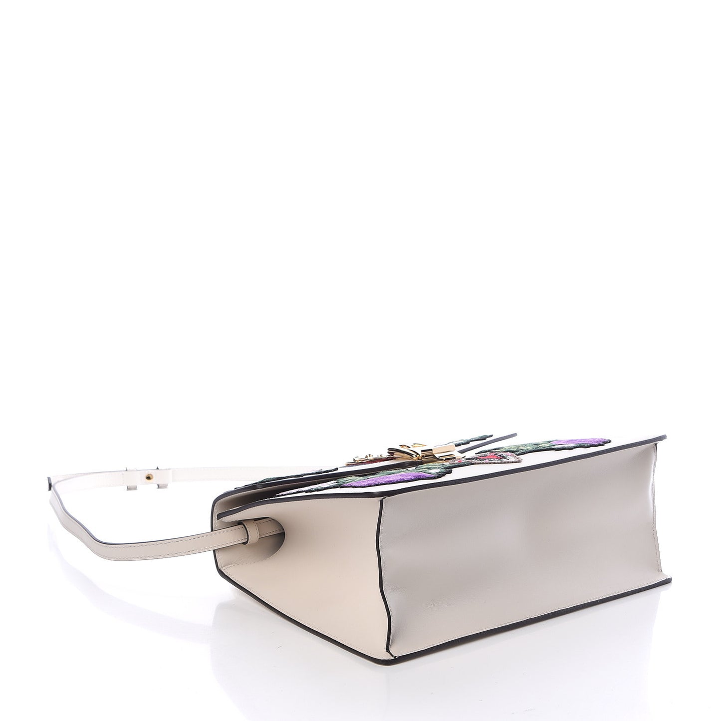 Calfskin Embroidered Medium Sylvie Top Handle Bag White
