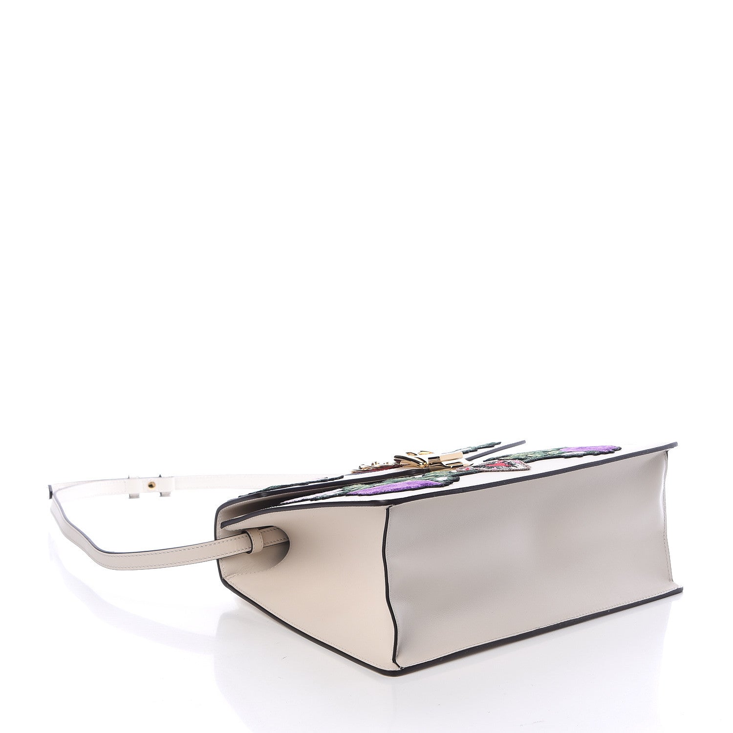Gucci Calfskin Embroidered Medium Sylvie Top Handle Bag White 4 of 9