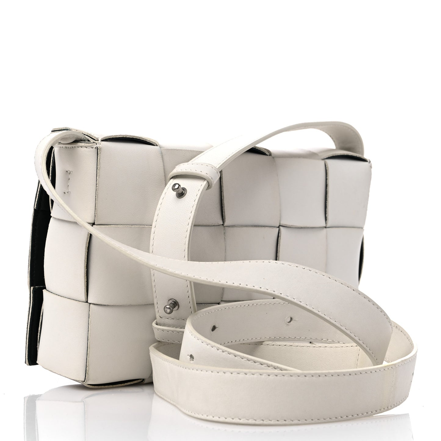 Lambskin Maxi Intrecciato Cassette Crossbody Bag White