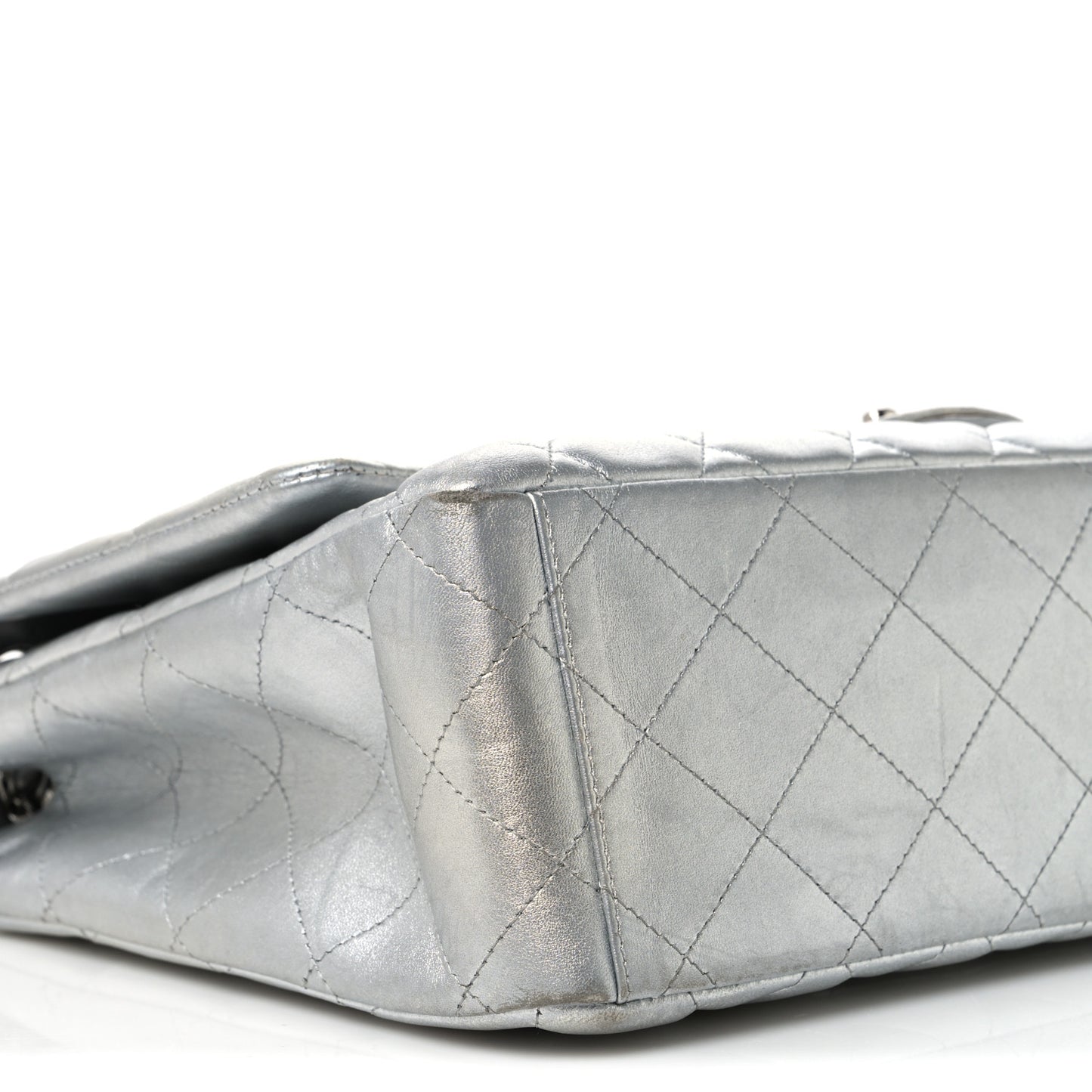 Metallic Lambskin Quilted Jumbo Single Flap Silver