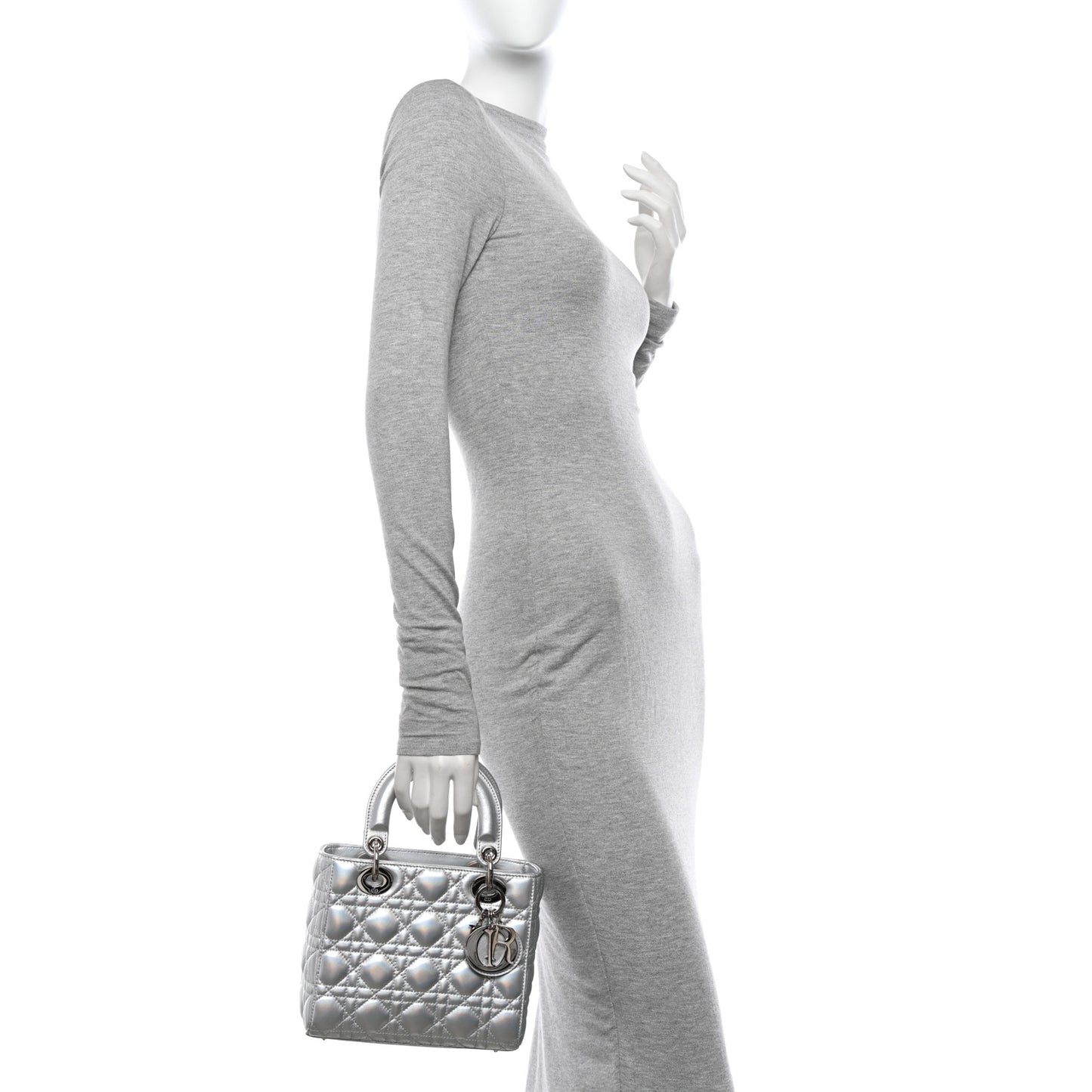 Metallic Lambskin Cannage Small My ABCDior Lady Dior Silver