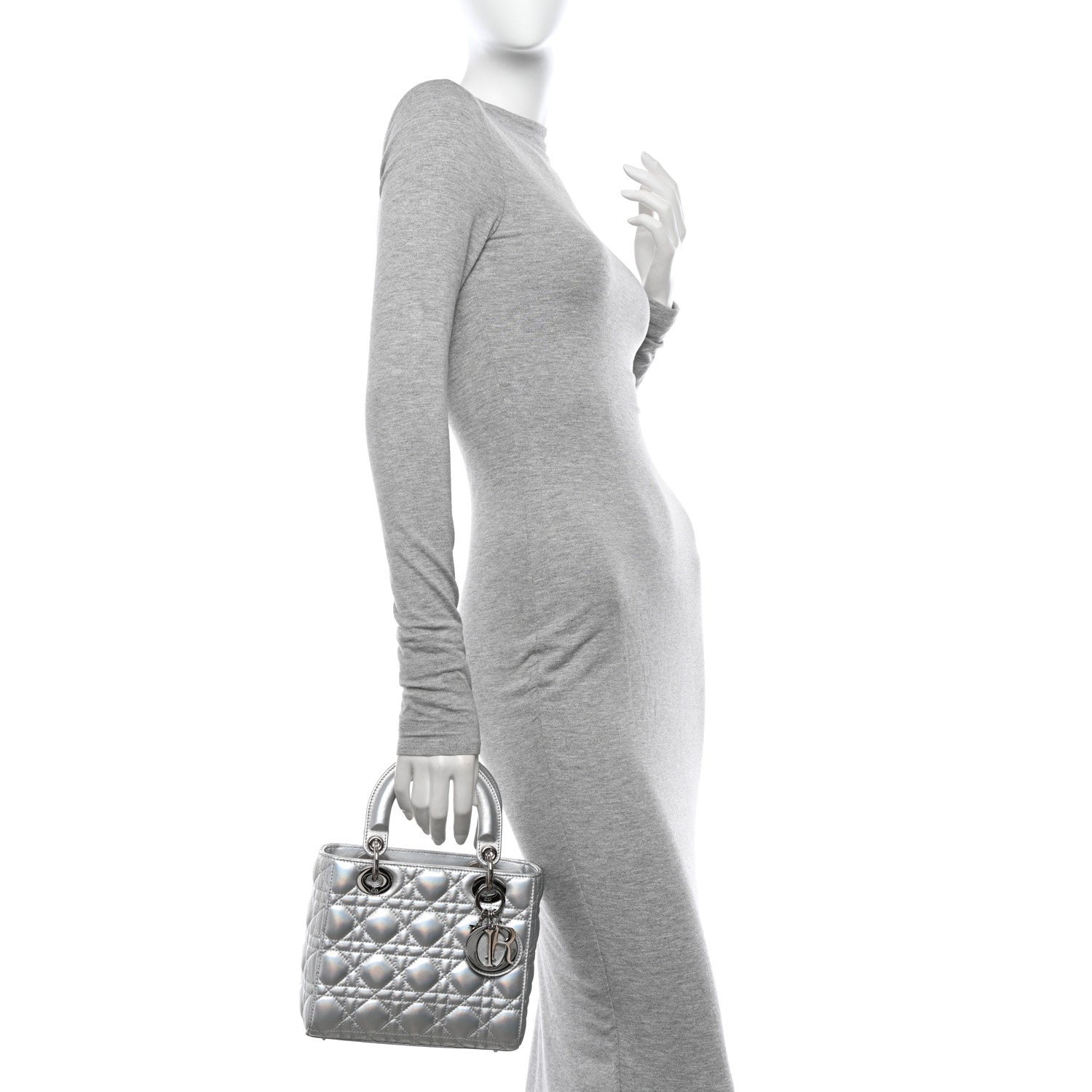 Christian Dior Metallic Lambskin Cannage Small My ABCDior Lady Dior Silver 2 of 15