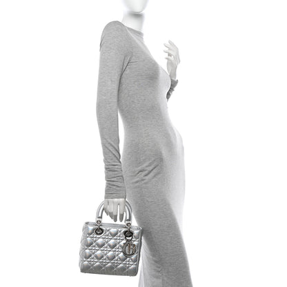 Christian Dior Metallic Lambskin Cannage Small My ABCDior Lady Dior Silver 2 of 15