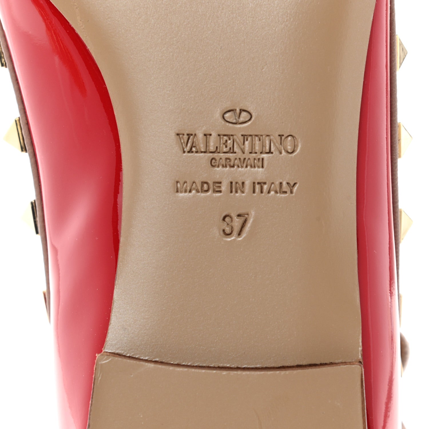 Valentino Garavani Patent Nappa Rockstud Cage Ballerina Flats 37 Red Poudre 6 of 8