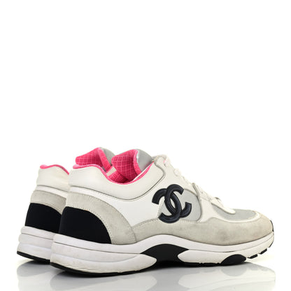 Chanel Nylon Calfskin Suede CC Womens Sneakers 39 White Silver Fluo Pink 3 of 4
