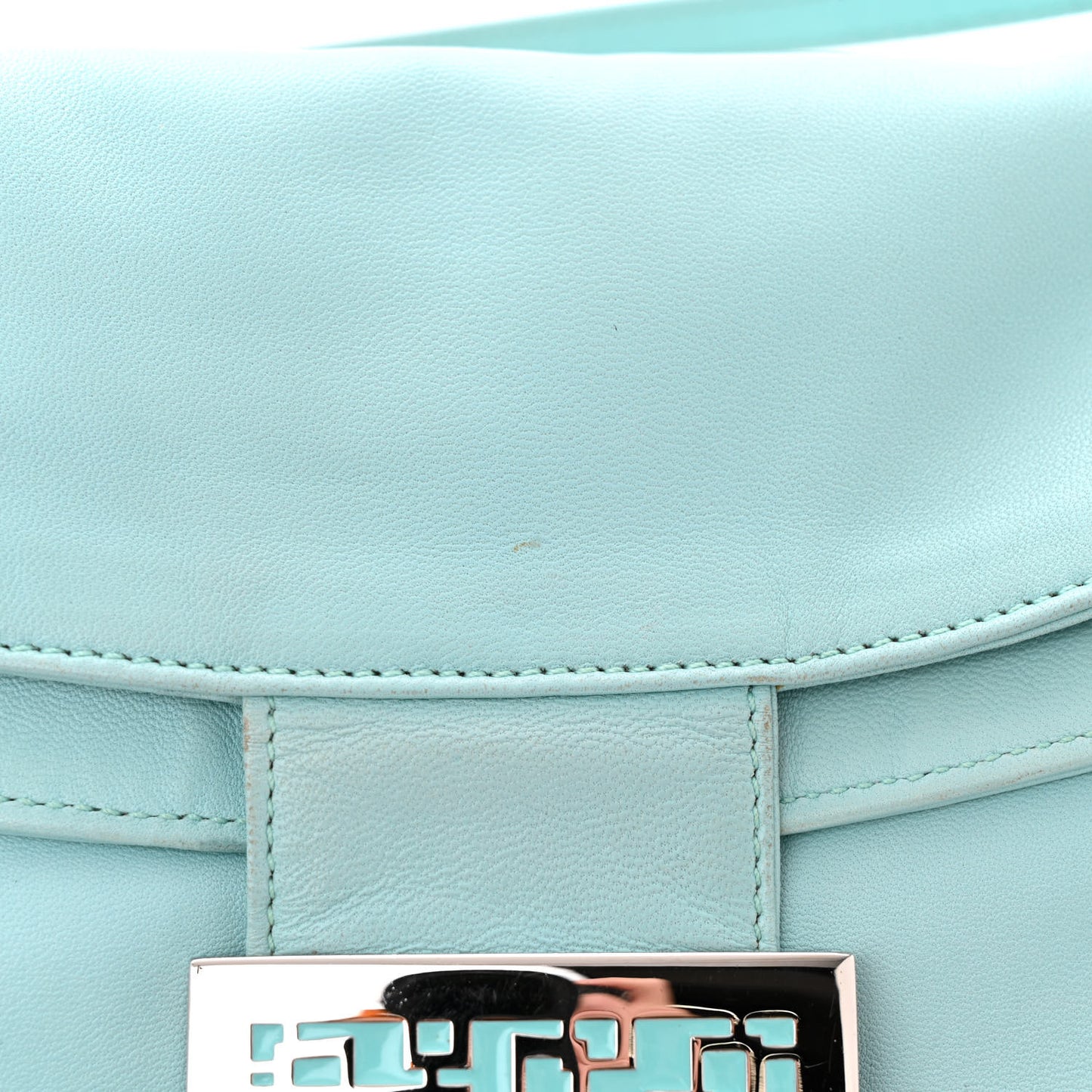 Lambskin Mama Baguette Double Flap Light Blue