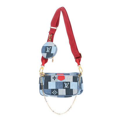 Louis Vuitton Denim Damier Monogram Patchwork Multi Pochette Accessories Blue Rouge 1 of 13