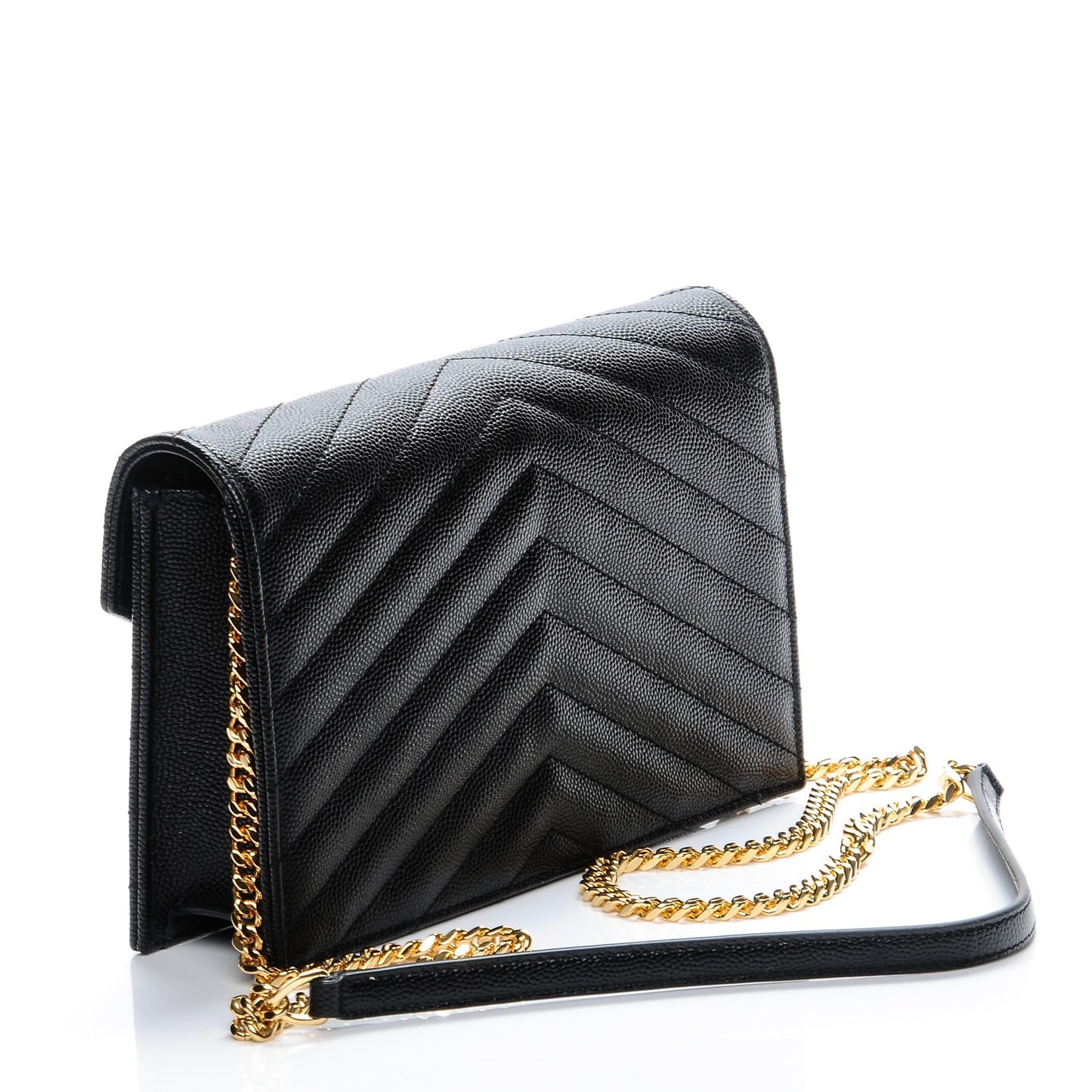Grain De Poudre Matelasse Chevron Monogram Chain Wallet Black
