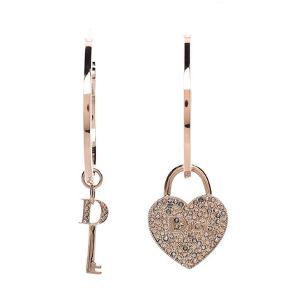 Christian Dior Crystal Heart Key Hoop Earrings Gold 1 of 4