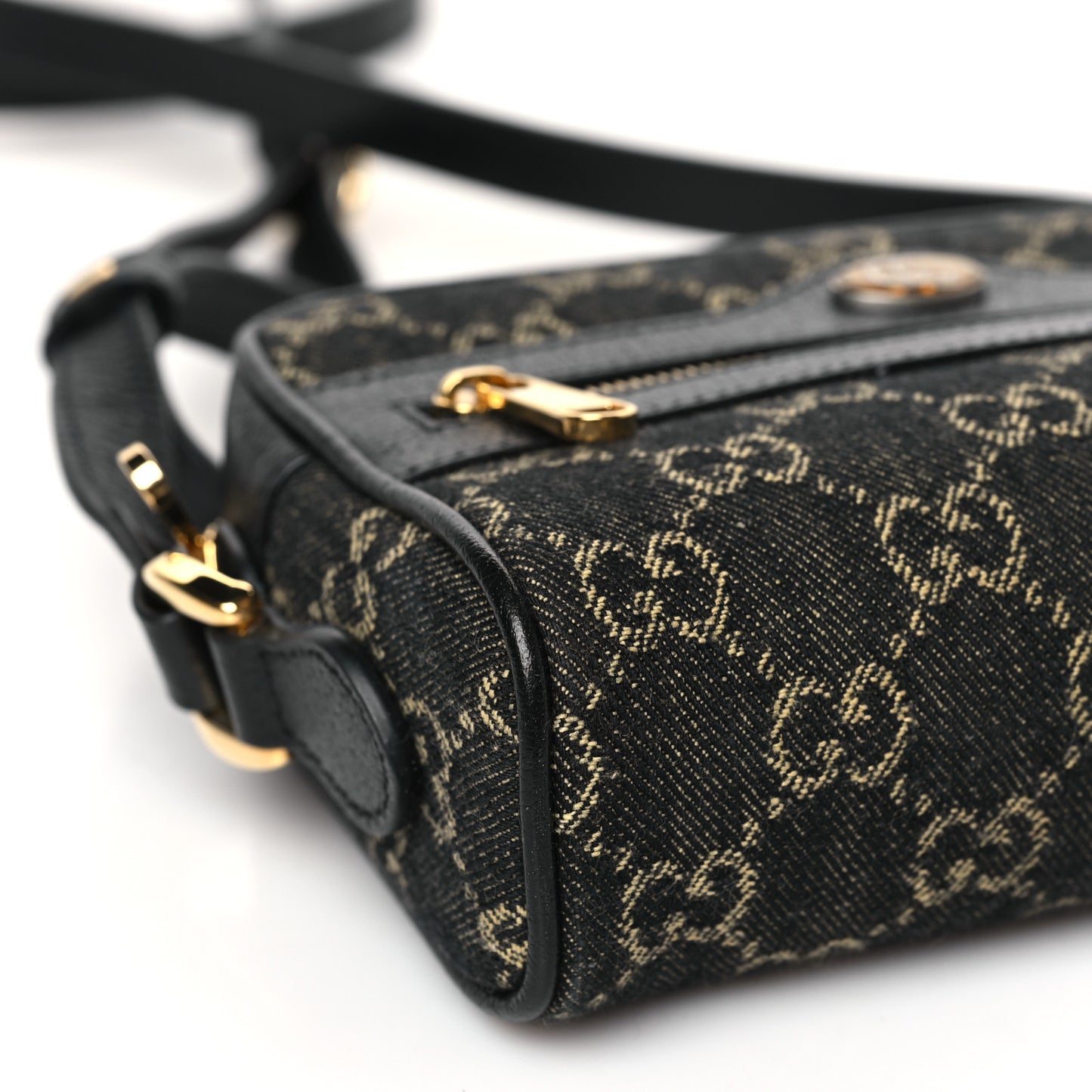 Jacquard Black Denim GG Monogram Textured Dollar Calfskin Mini Ophidia Shoulder Bag Black Ivory