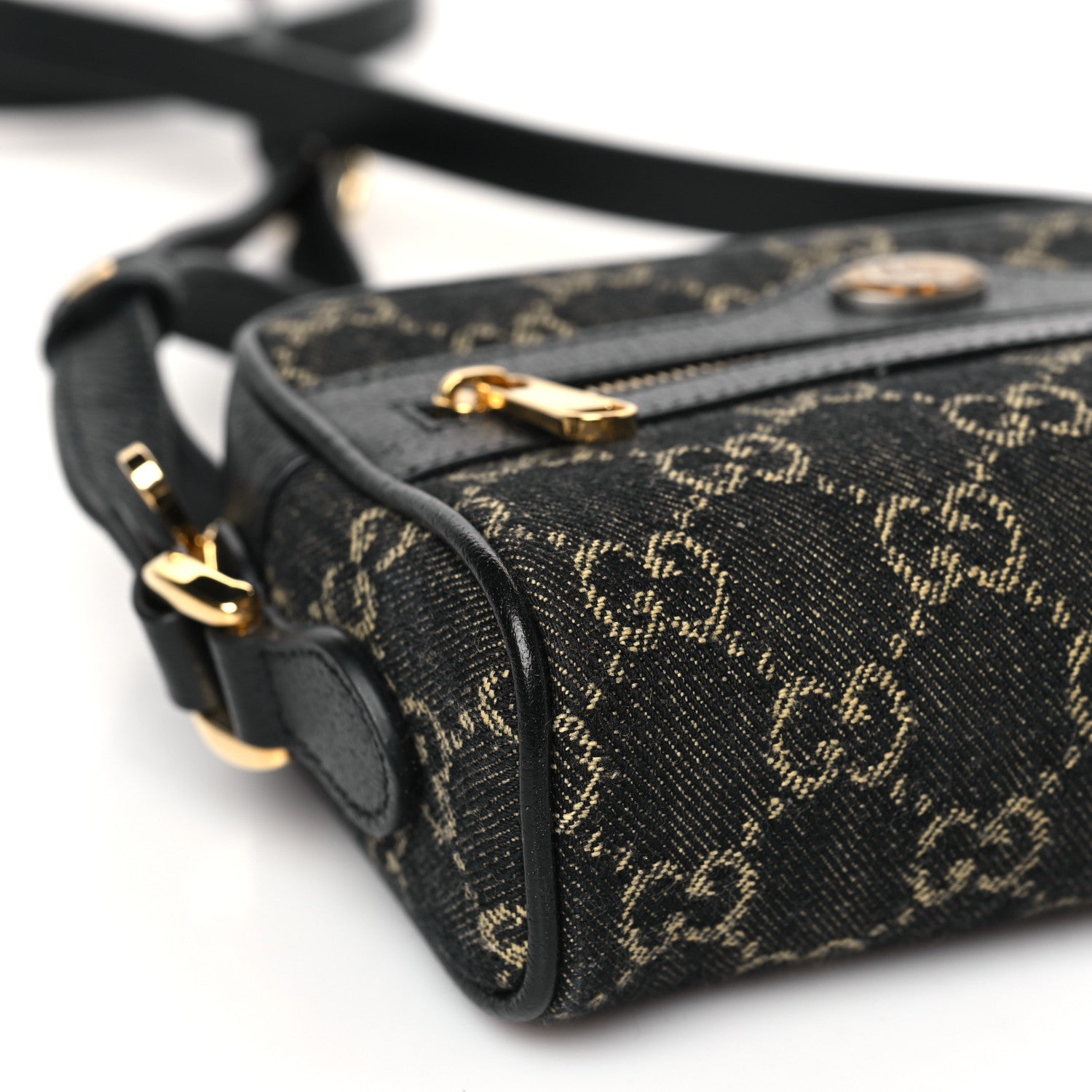 Gucci Jacquard Black Denim GG Monogram Textured Dollar Calfskin Mini Ophidia Shoulder Bag Black Ivory 8 of 9