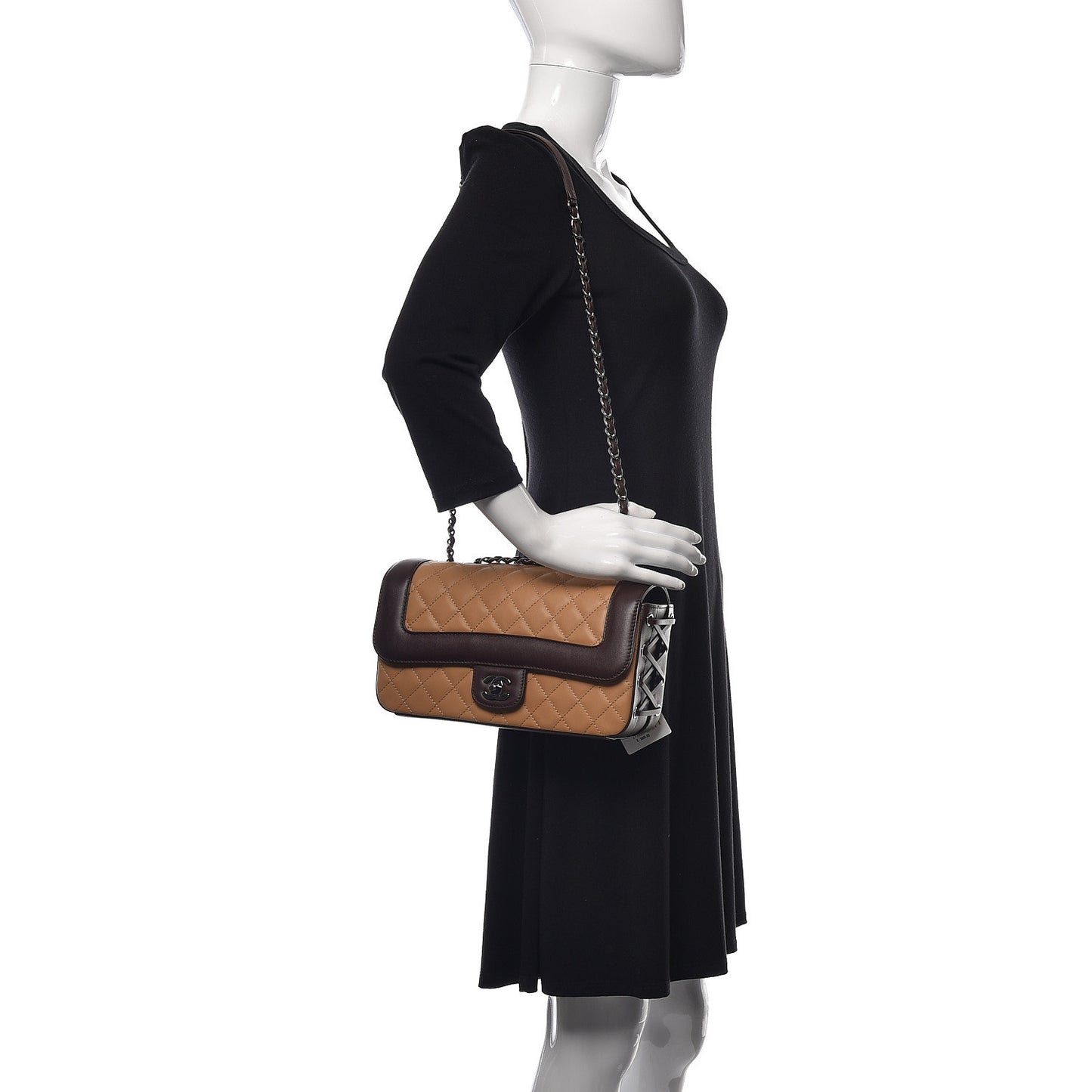 Calfskin Quilted Medium Coco Corset Flap Brown Beige