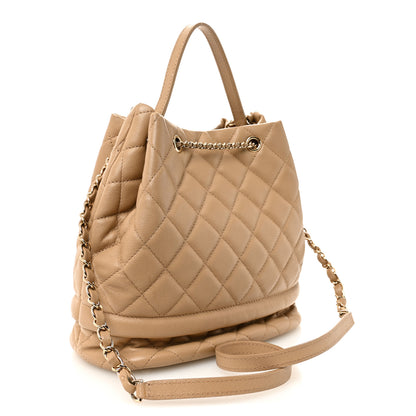 Chanel Caviar Quilted Large Rolled Up Bucket Drawstring Bag Beige 3 of 11
