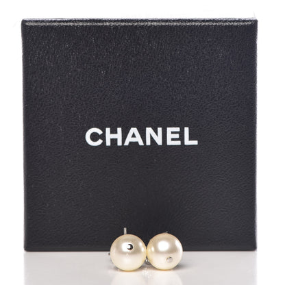 Chanel Crystal Pearl CC Drop Earrings Silver 5 of 5